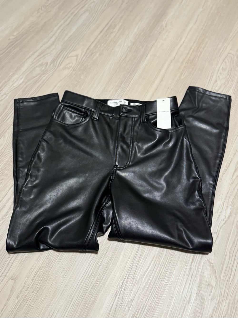 Abercrombie & Fitch Men's Black Faux Leather Slim Straight Jeans